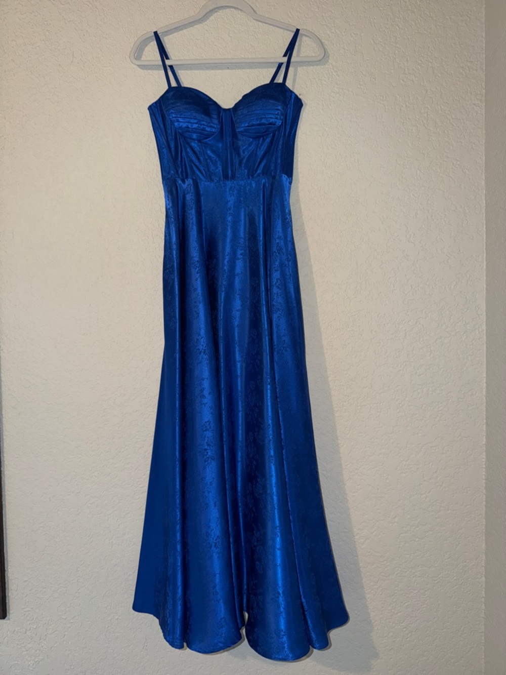 Royal Blue Satin Sweetheart Neck Long B. Darlin Dress